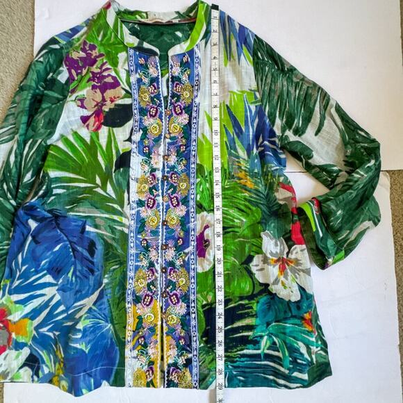 Soft Surroundings Tropical Floral Embroidered Beaded Tunic Top PL - Picture 10 of 11